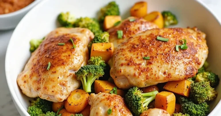 A serving of perfectly cooked chicken thighs, ideal for meal prep, with a golden, crispy exterior and tender interior.