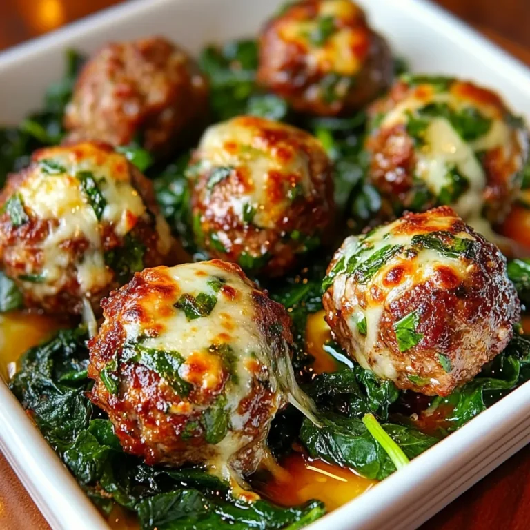 Spinach Garlic Meatballs with Mozzarella