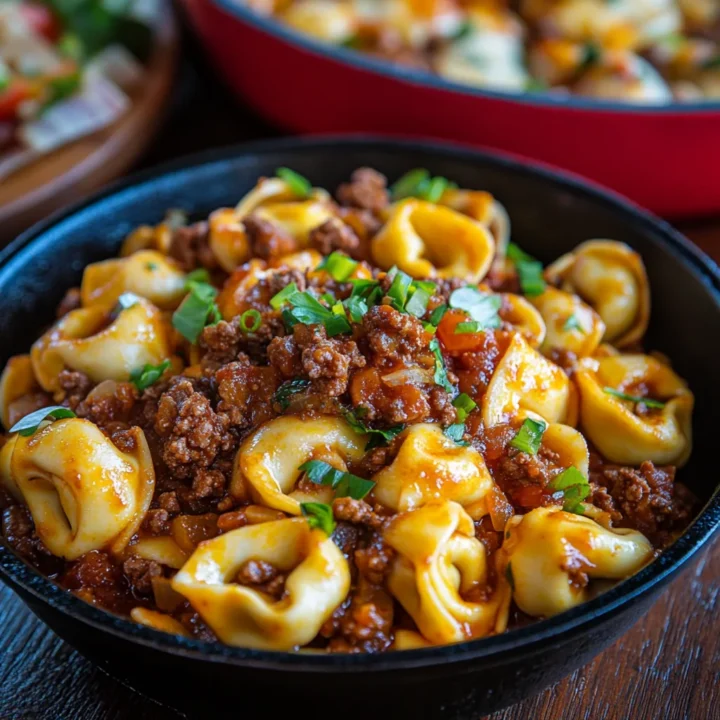 cheesy beef enchilada tortellini skillet