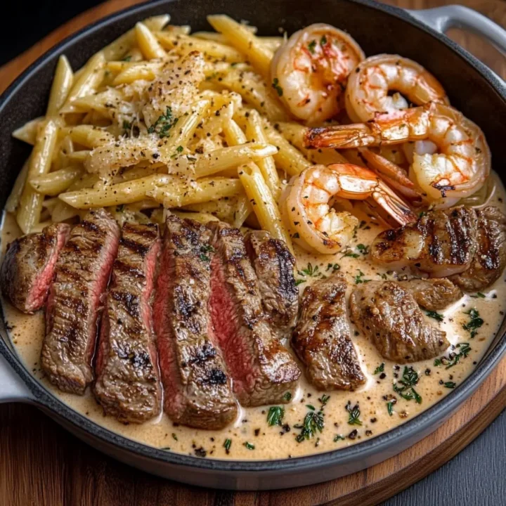Delicious Cajun Shrimp & Steak Alfredo
