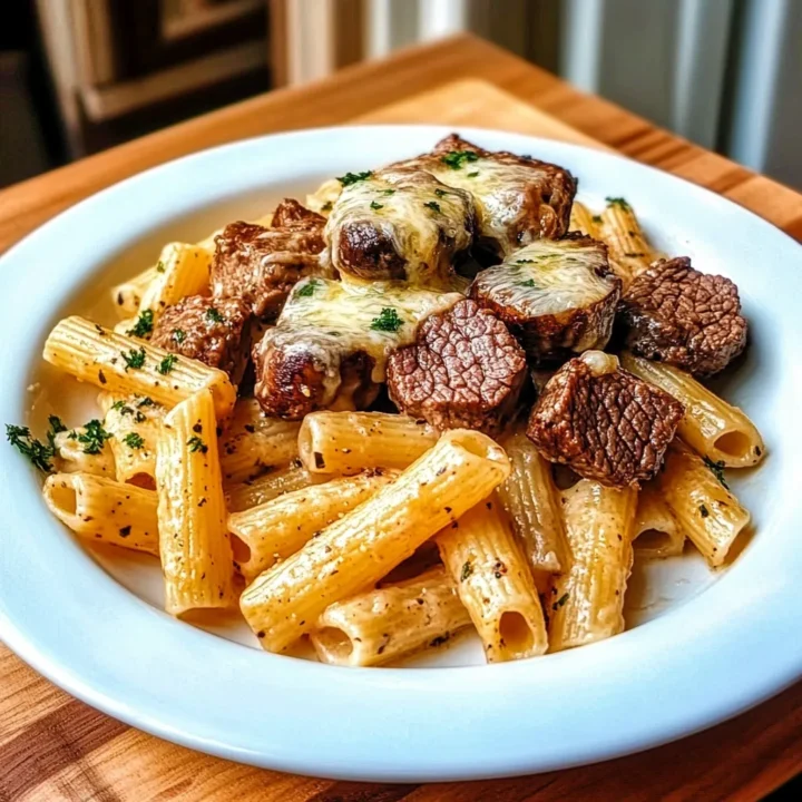 Cheesy Rigatoni with Garlic Butter Steak Tips