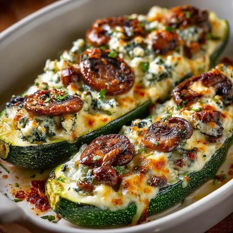 Spinach, Mushroom, and Ricotta Stuffed Zucchini